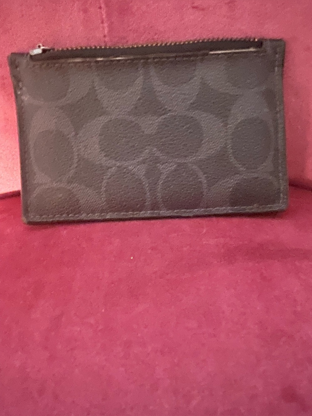 Coach Signature Pattern Card Case Wallet in navy blue